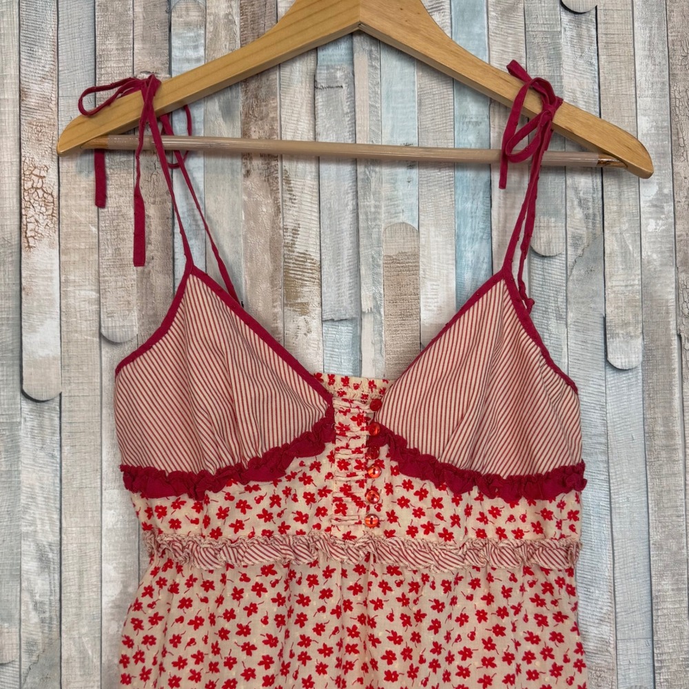 Anthropologie Ditsy Floral Cotton Mini Babydoll Dress Tie Shoulder Coquette  S - Picture 2 of 6